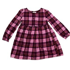 Jumping Beans Baby Girl Pink Button Front Plaid Flannel Dress Sz 3T Long Sleeve